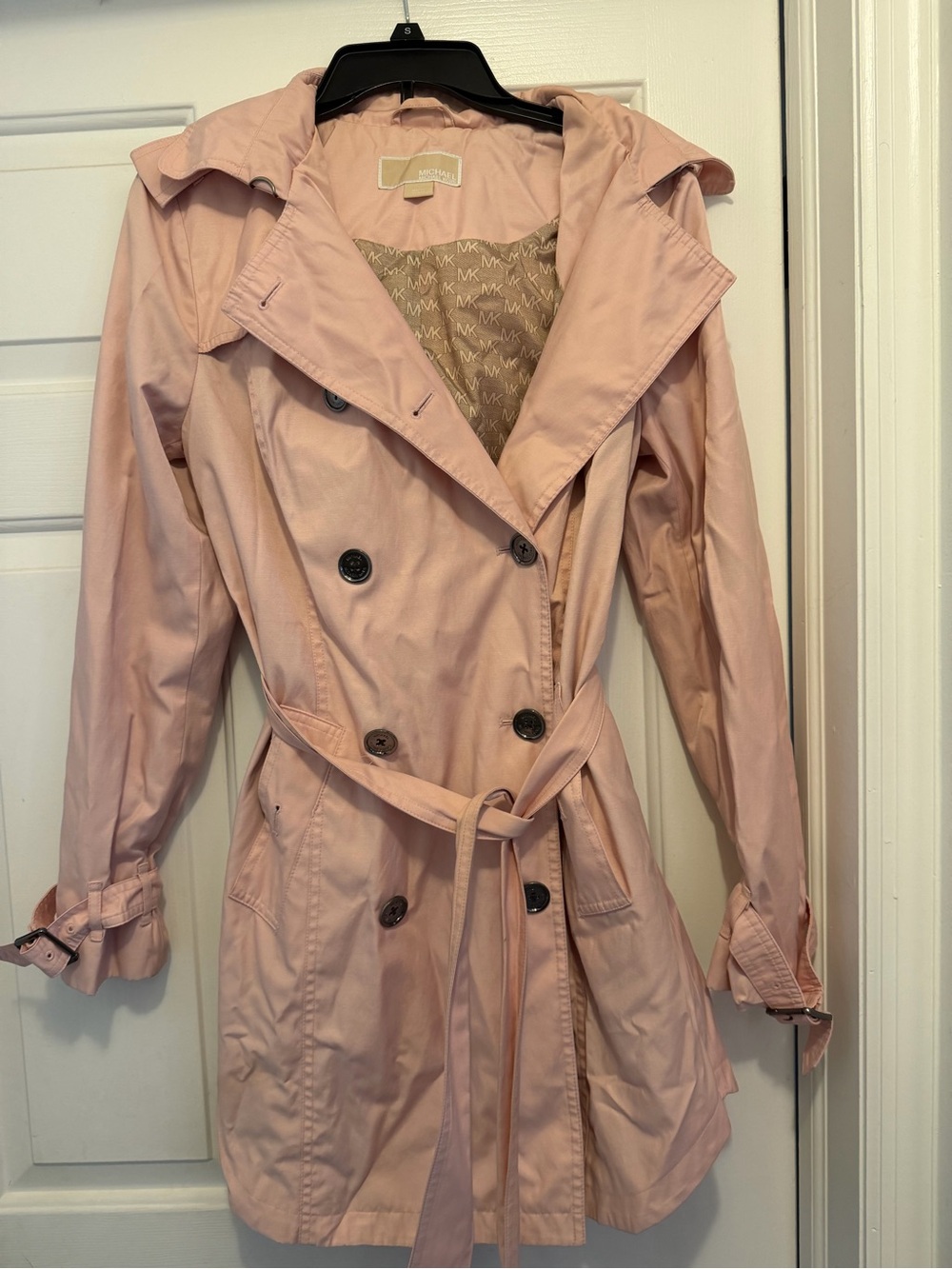 Michael Kors Blush Pink Double-Breasted Trench Coat with Belt